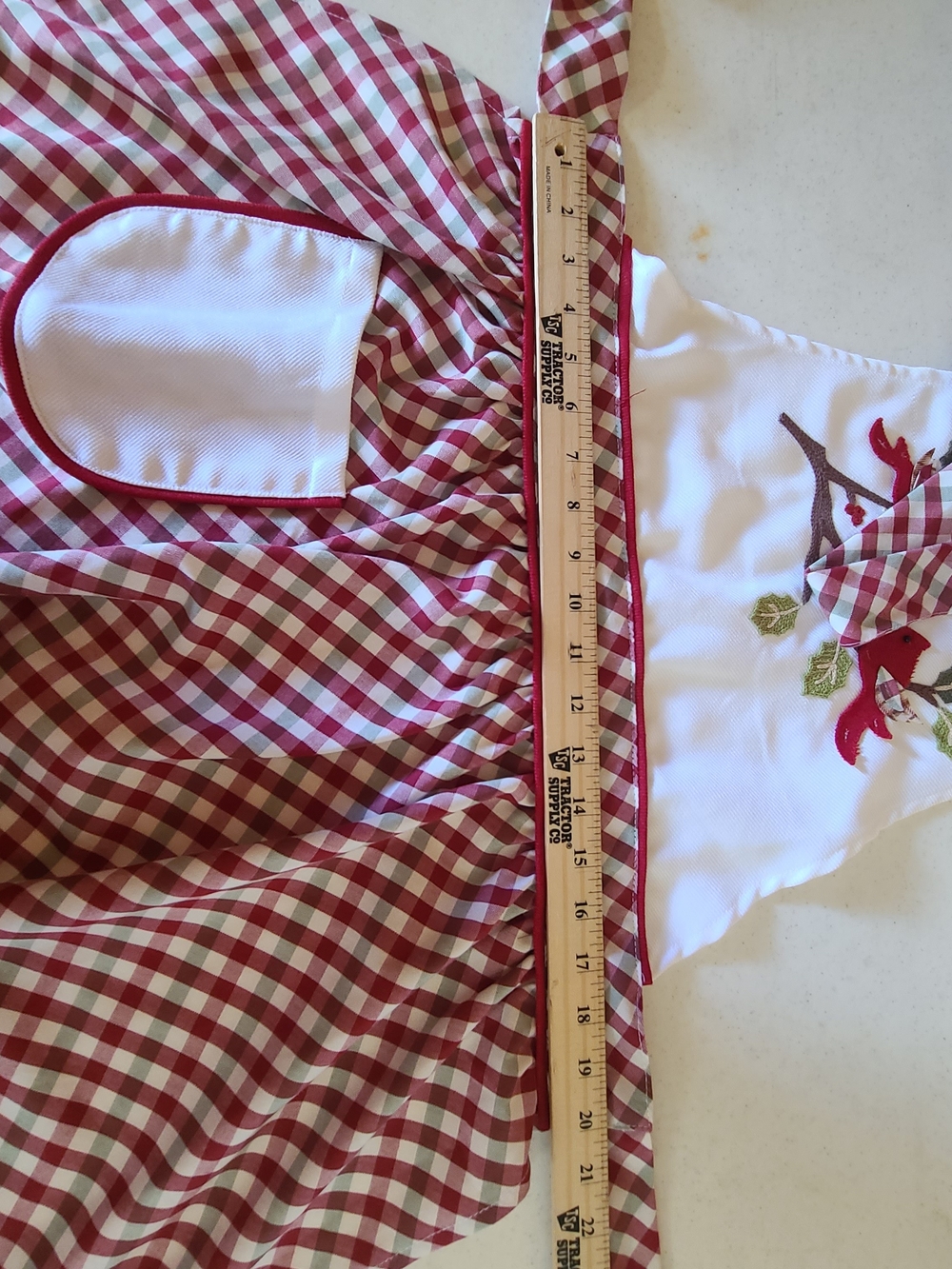 Inspired Treasures Cardinal Gingham Bib Apron Holiday Retro Red Green Plaid - Picture 6 of 8